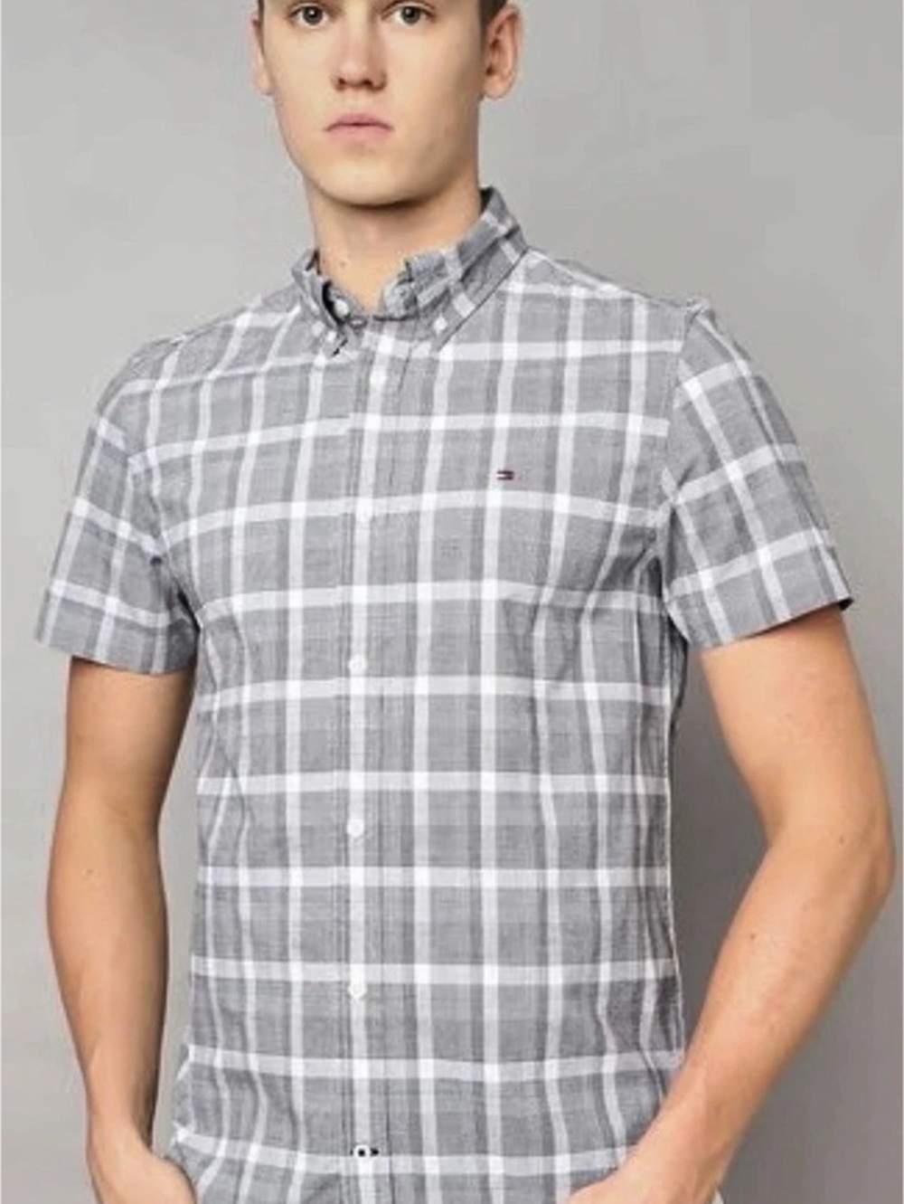 Tommy Hilfiger Slim Fit Stretch Plaid Short Sleeve Shirt Small NWT
